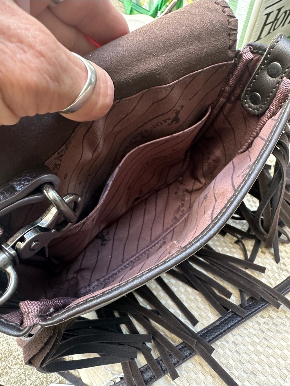 Montana West Dark Brown Tooled Leather Fringe Crossbody Bag - Picture 4 of 6